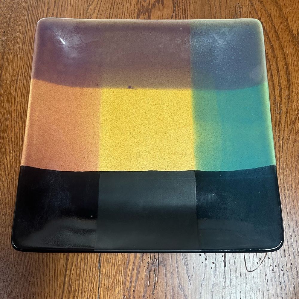 Vintage Pier 1 Imports 12” Colorblock Stoneware Platter Square Serving Tray